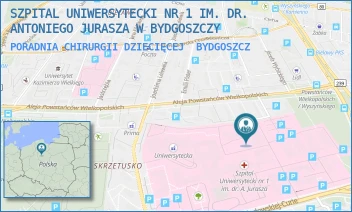 PORADNIA CHIRURGII DZIECIĘCEJ - SZPITAL UNIWERSYTECKI NR 1 IM. DR. ANTONIEGO JURASZA W BYDGOSZCZY - MARII SKŁODOWSKIEJ-CURIE 9,  BYDGOSZCZ