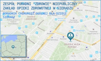 PORADNIA CHIRURGII OGÓLNEJ DLA DZIECI - ZESPÓŁ PORADNI "ZDROWIE" NIEPUBLICZNY ZAKŁAD OPIEKI ZDROWOTNEJ W SIERADZU - ALEJA POKOJU  7,  SIERADZ