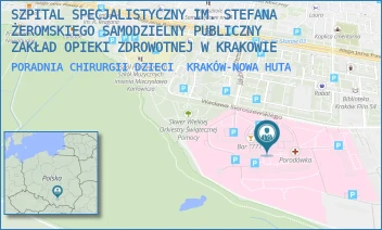 PORADNIA CHIRURGII DZIECI - SZPITAL SPECJALISTYCZNY IM. STEFANA ŻEROMSKIEGO SAMODZIELNY PUBLICZNY ZAKŁAD OPIEKI ZDROWOTNEJ W KRAKOWIE - UL. OS. NA SKARPIE 66,  KRAKÓW-NOWA HUTA