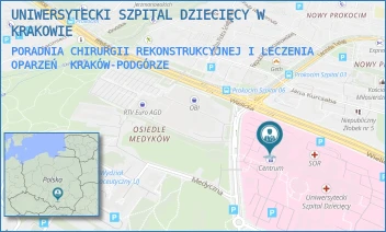 PORADNIA CHIRURGII REKONSTRUKCYJNEJ I LECZENIA OPARZEŃ - UNIWERSYTECKI SZPITAL DZIECIĘCY W KRAKOWIE - UL. WIELICKA 265,  KRAKÓW-PODGÓRZE