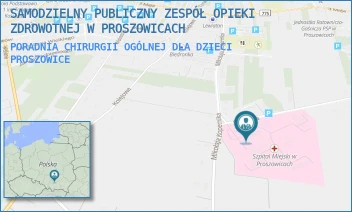 PORADNIA CHIRURGII OGÓLNEJ DLA DZIECI - SZPITAL IM. OJCA RAFAŁA Z PROSZOWIC SAMODZIELNY PUBLICZNY ZESPÓŁ OPIEKI ZDROWOTNEJ W PROSZOWICACH - UL. MIKOŁAJA KOPERNIKA 13,  PROSZOWICE
