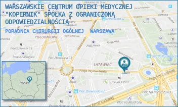 PORADNIA CHIRURGII OGÓLNEJ - WARSZAWSKIE CENTRUM OPIEKI MEDYCZNEJ "KOPERNIK" SPÓŁKA Z OGRANICZONĄ ODPOWIEDZIALNOŚCIĄ - AL. WYZWOLENIA 6,  WARSZAWA