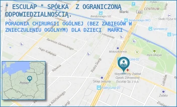 PORADNIA CHIRURGII OGÓLNEJ (BEZ ZABIEGÓW W ZNIECZULENIU OGÓLNYM) DLA DZIECI - " ESCULAP " SPÓŁKA  Z OGRANICZONĄ ODPOWIEDZIALNOŚCIĄ. - FABRYCZNA 1,  MARKI