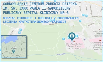 ODDZIAŁ CHIRURGII I UROLOGII Z PODODDZIAŁEM LECZENIA KRÓTKOTERMINOWEGO - GÓRNOŚLĄSKIE CENTRUM ZDROWIA DZIECKA IM. ŚW. JANA PAWŁA II SAMODZIELNY PUBLICZNY SZPITAL KLINICZNY NR 6 - UL. MEDYKÓW 16,  KATOWICE