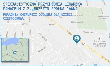 PORADNIA CHIRURGII OGÓLNEJ DLA DZIECI - SPECJALISTYCZNA PRZYCHODNIA LEKARSKA PANACEUM Z.Z. BRZEZIN SPÓŁKA JAWNA - UL. ŚW. ROCHA 161,  CZĘSTOCHOWA
