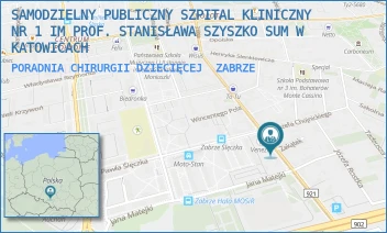 PORADNIA CHIRURGII DZIECIĘCEJ - SAMODZIELNY PUBLICZNY SZPITAL KLINICZNY NR 1 IM PROF. STANISŁAWA SZYSZKO SUM W KATOWICACH - UL. 3 MAJA 13-15,  ZABRZE