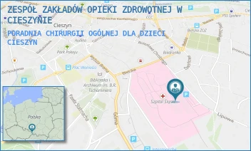 PORADNIA CHIRURGII OGÓLNEJ DLA DZIECI - ZESPÓŁ ZAKŁADÓW OPIEKI ZDROWOTNEJ W CIESZYNIE - UL. BIELSKA 4,  CIESZYN