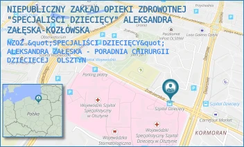 NZOZ "SPECJALIŚCI DZIECIĘCY" ALEKSANDRA ZAŁĘSKA - PORADNIA CHIRURGII DZIECIECEJ - NIEPUBLICZNY ZAKŁAD OPIEKI ZDROWOTNEJ "SPECJALIŚCI DZIECIĘCY" ALEKSANDRA ZAŁĘSKA-KOZŁOWSKA - ŻOŁNIERSKA 41A,  OLSZTYN