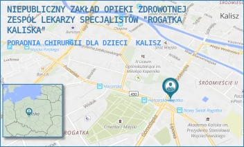 PORADNIA CHIRURGII DLA DZIECI - NIEPUBLICZNY ZAKŁAD OPIEKI ZDROWOTNEJ ZESPÓŁ LEKARZY SPECJALISTÓW "ROGATKA KALISKA" - ŚRÓDMIEJSKA 34,  KALISZ