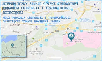 NZOZ PORADNIA CHIRURGII I TRAUMATOLOGII DZIECIĘCEJ TOMASZ NOWIŃSKI - NIEPUBLICZNY ZAKŁAD OPIEKI ZDROWOTNEJ PORADNIA CHIRURGII I TRAUMATOLOGII DZIECIĘCEJ - WYSZYŃSKIEGO 1,  KONIN