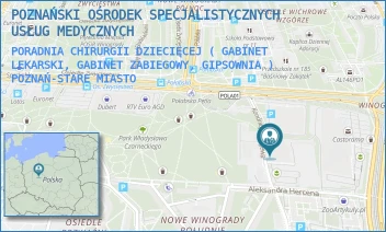 PORADNIA CHIRURGII DZIECIĘCEJ ( GABINET LEKARSKI, GABINET ZABIEGOWY, GIPSOWNIA ) - POZNAŃSKI OŚRODEK SPECJALISTYCZNYCH USŁUG MEDYCZNYCH - ALEJE SOLIDARNOŚCI 36,  POZNAŃ-STARE MIASTO